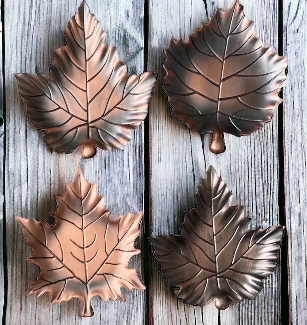 Set of 4 Copper Leaf Coasters Metal Autumn Maple Oak Fall Table Decor